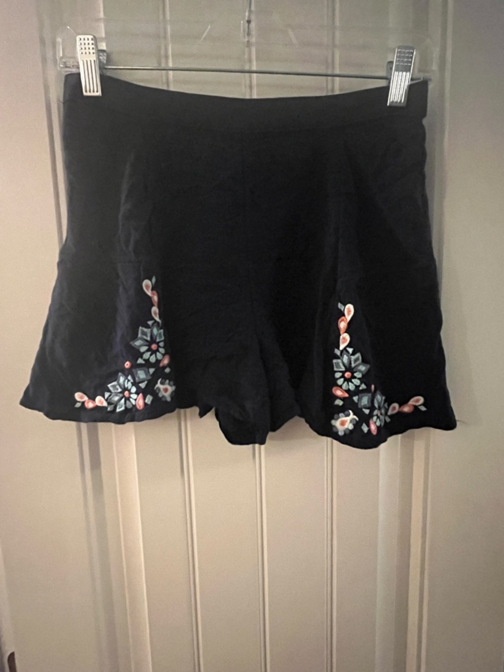 Hollister Black Women's Embroidered Shorts with Pastel Floral Accents, size S